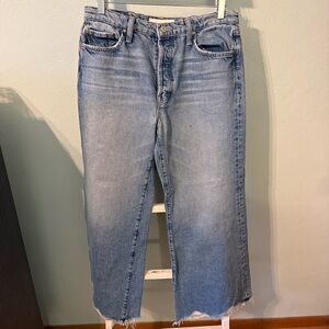MOTHER Superior Tom Cat Roller Chew Wide Leg Frayed Hem Distressed Jeans Size 30